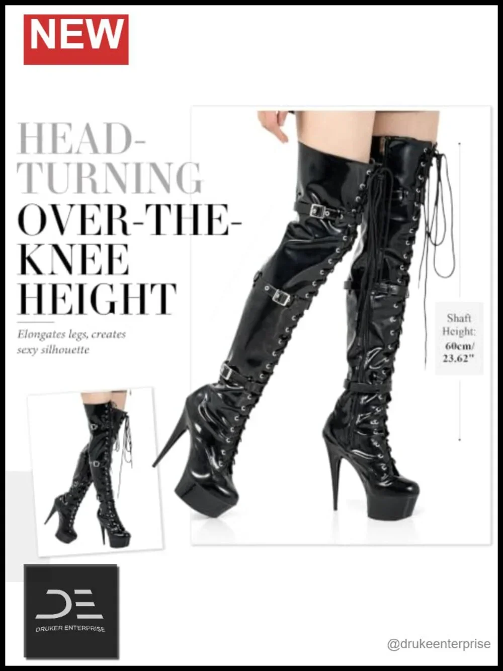 SheSole Patent Leather Thigh High 15CM Stiletto Heel Dancer Boots Zipper Lace